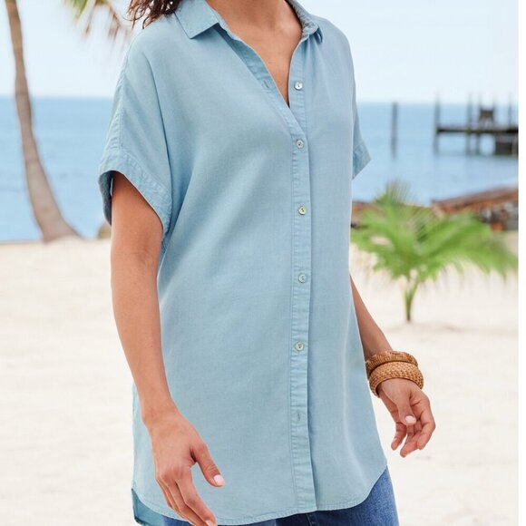 Soft Surroundings Tops - Soft Surroundings Size Medium Blue Chambray Je Veux Tencel Button Front Shirt